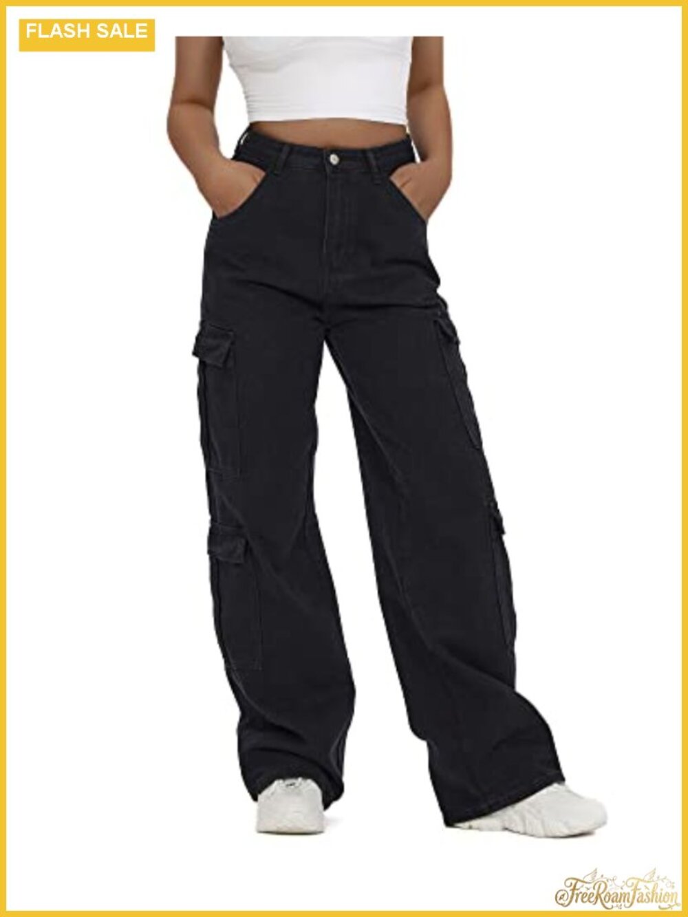 High Waist Baggy Cargo Jeans Flap Pocket Y2K Streetwear Wide Leg Denim Pants